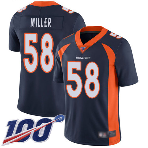 Men Denver Broncos 58 Von Miller Navy Blue Alternate Vapor Untouchable Limited Player 100th Season Football NFL Jersey